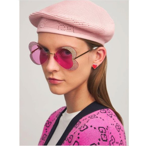 Gucci Beret Crochet Perforated Hat Pink Size Medium main image 8